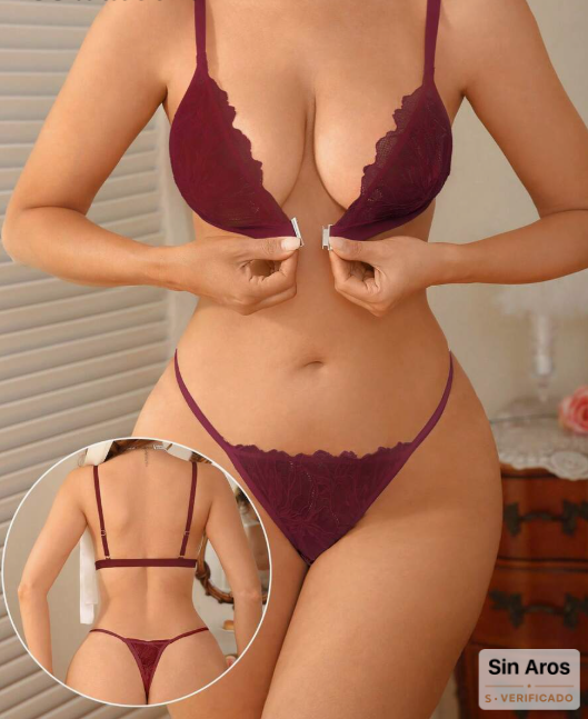Conjunto Ruby Desire – Encaje Sexy con Cierre Frontal