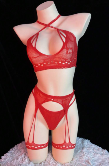 Conjunto Scarlet Temptation – Lencería Roja 3 Piezas